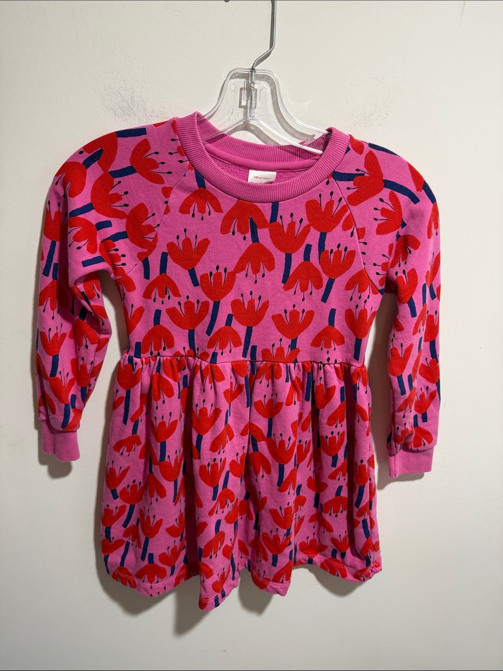 Hanna Andersson Pink Long-Sleeve Floral Sweatshirt Dress Size Girls 6-7 Years
